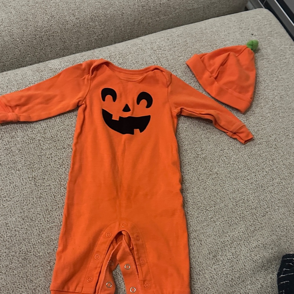 Carter's Orange Pumpkin One Piece with Hat